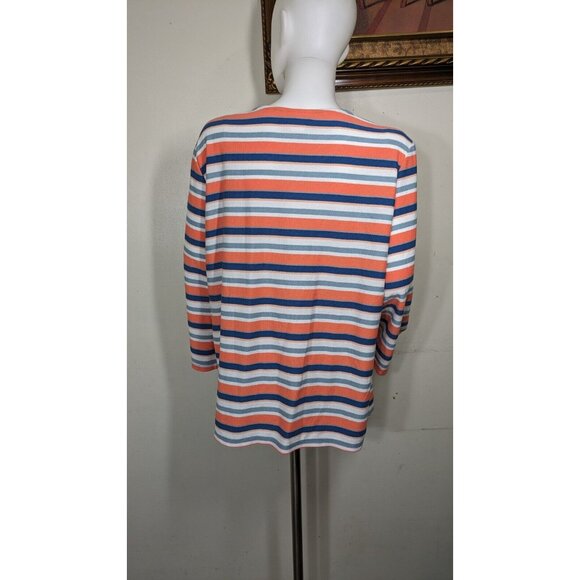 Ruby R Women Pullover Orange Blue Side Tie Knit Striped Top Blouse Sz XL (13) - Picture 8 of 13